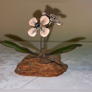 Bovano Sculpture: Hand-Painted Enamel Over Copper Floral on Wood